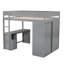 Lit mezzanine moderne avec placards, bureau 2 tiroirs et armoire en gris-1098767080-1098767083