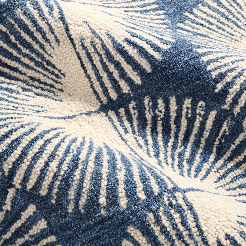 NICOLE MILLER NEW YORK Kendall Fluted Geo Handcrafted Wool Area Rug Navy Blue, Rectangle 6' x 9'