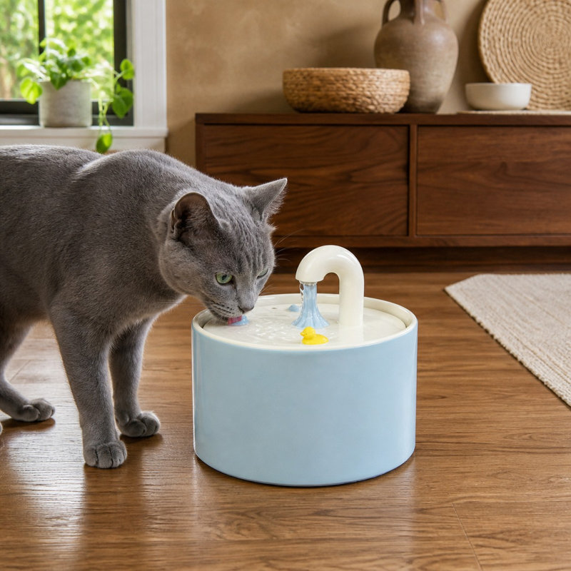 Gamelle d'eau automatique en céramique bleue pour chat, 1,5 L (50 oz).