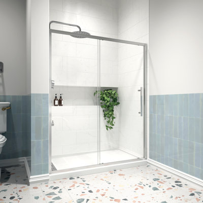 Porte de douche coulissante semi-sans cadre l 60 po x H 72 po avec verre transparent de 1/4 po (6 mm)