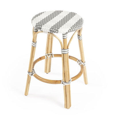 Tabouret de comptoir 24 po Alastair - Rayure grise / blanche / Structure en rotin naturel