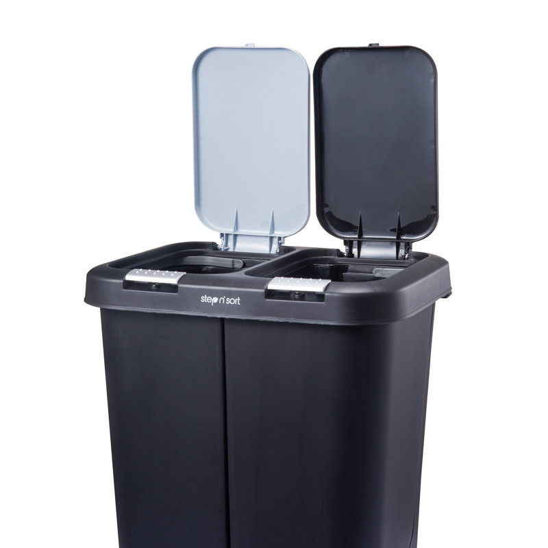 The Step N' Sort 40L Trash and Recycling Bin, Black