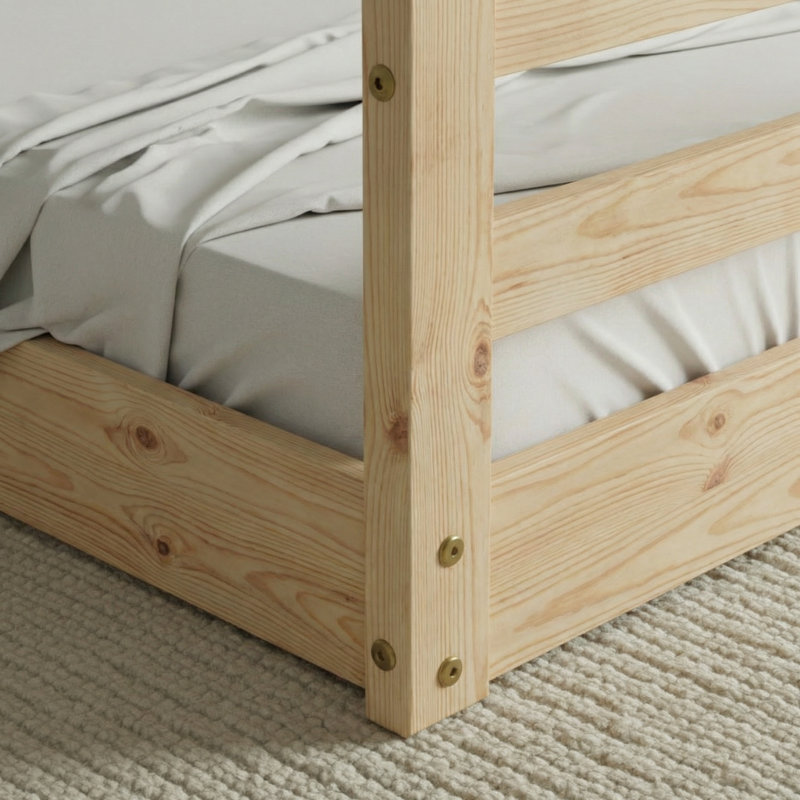 Montessori Toddler Floor Bed - Solid Wood House Frame, No Box Spring Needed, Natural