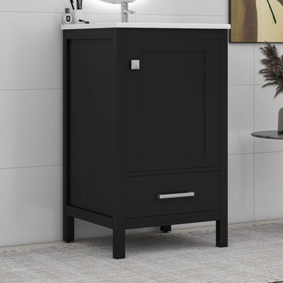 Modern Bathroom Vanity With Ceramic Sink, Double-Layer Door Organizer, Divider Drawer, Adjustable Foot Pads
