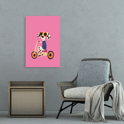 «Cool Dog On Scooter Playful Whimsical Contemporary», reproduction d'art mural