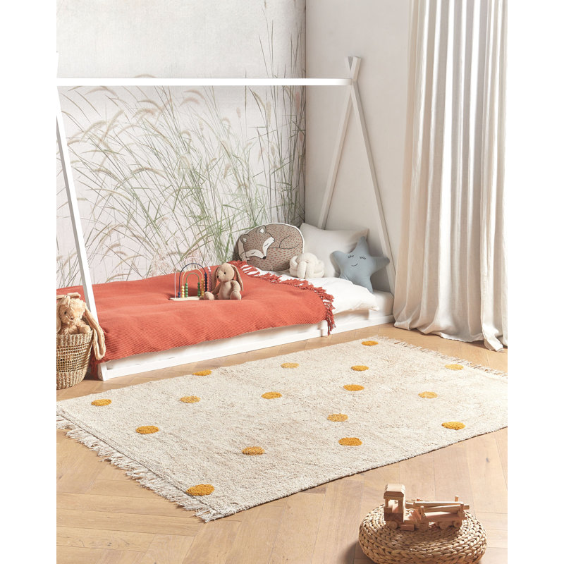 Tessa Polka Dots Cotton Hand Tufted 140cm X 200cm Area Rug, Beige/Yellow