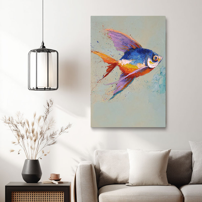 Cadre d'art tendu sur toile empâtement vibrant «Colorful Swallowtail Fish» pour Eclectic Studio
