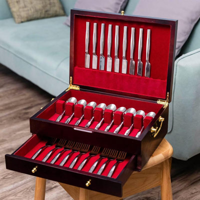 Wooden Silverware Chest without Silverware Double-layer