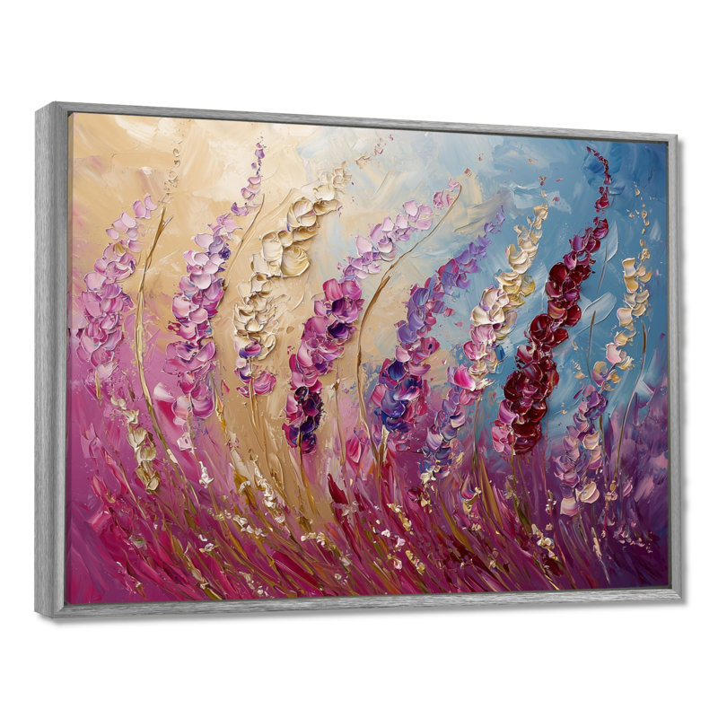 Wolff, fleurs violettes, beauté sauvage, déplié, art mural, H 16 po x l 32 po, Floater Framed, Argent argent