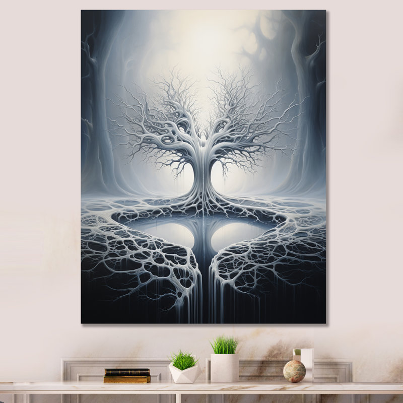 Racines célestes sur toile, surréalisme, H 32 po x l 16 po x P 1 po, Toile tendue