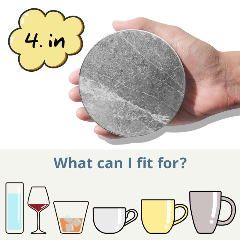 Ensemble de 6 sous-verres ronds en béton avec support en fer noir