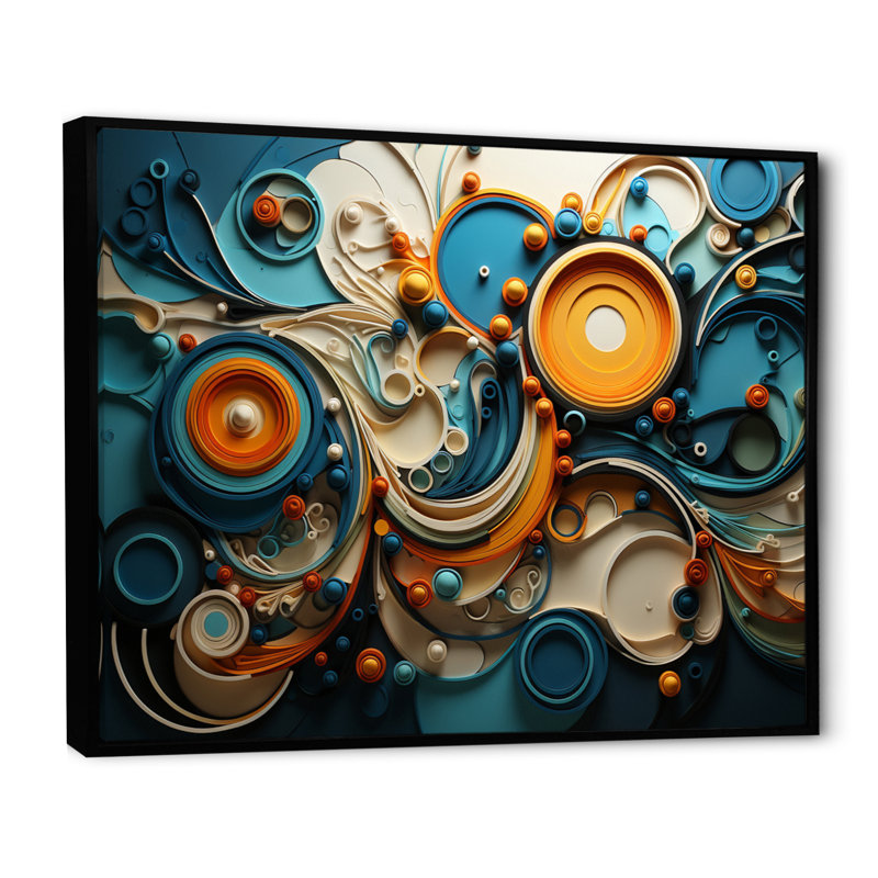 Gamar sarcelle jaune abstrait fractal collage mélodie II - fractales murales, H 12 po x l 20 po x P 1 po