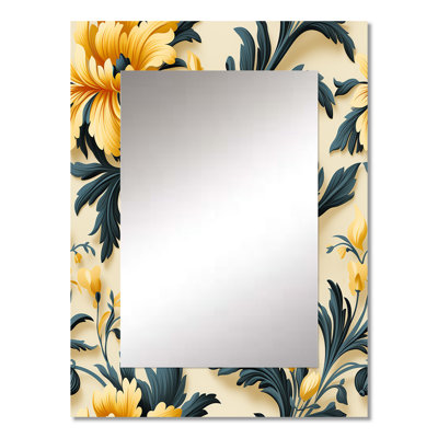 Analah Tribal Damask Accents - Floral Wall Mirror, Floral Decorative Mirror, Printed Metal Art