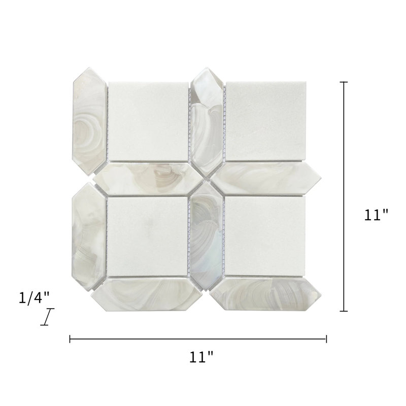 Carrelage mural en mosaïque de marbre blanc et chaud 11 po X 11 po Thassos (0,84 pi2 / pièce)