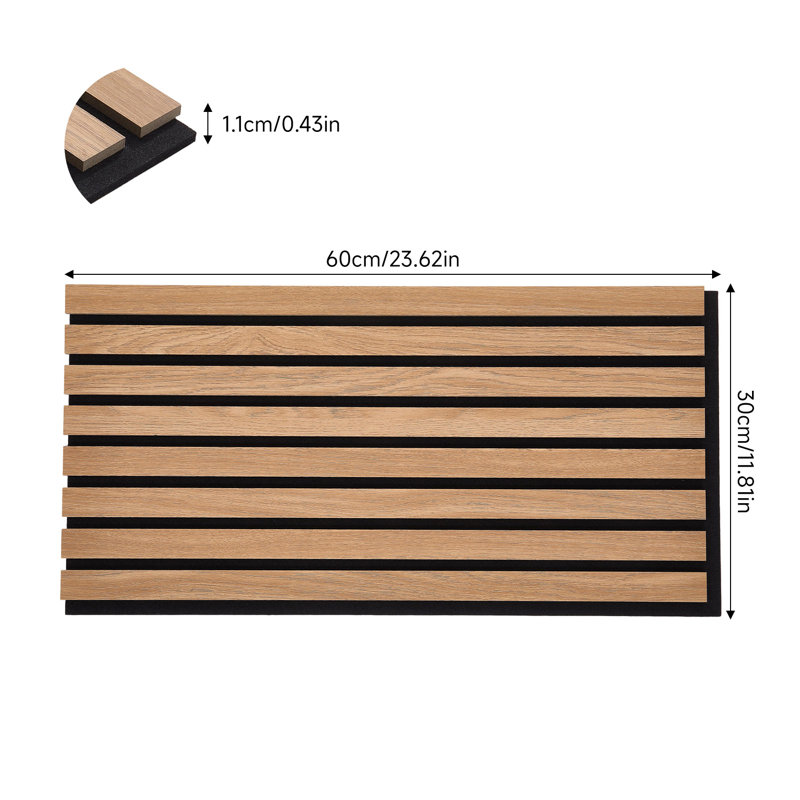 8-Pack Self-adhesive Acoustic Wood Slat Wall Panels for Interior Decor
