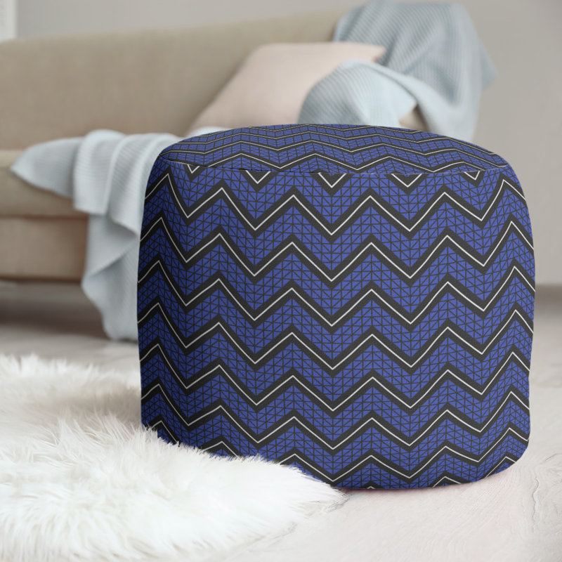Upholstered Pouf, Blue/Black