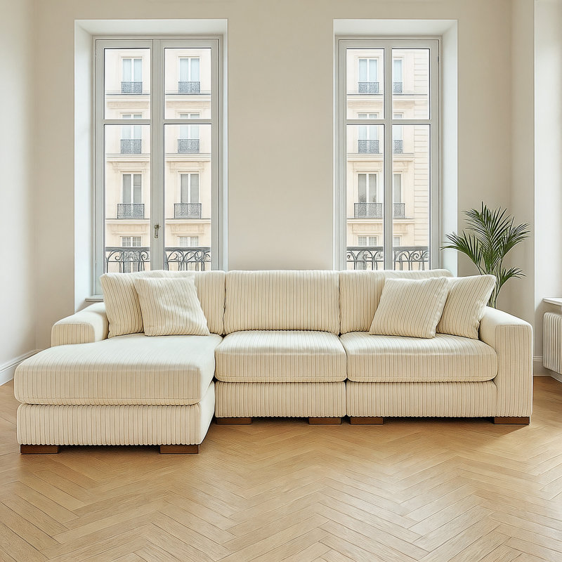 Lindyn 3 - Piece Upholstered Sectional, Left Hand Facing, Cream Polyester