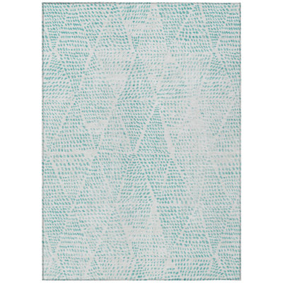 5' X 8' Ivory Geometric Washable Indoor Outdoor Area Rug