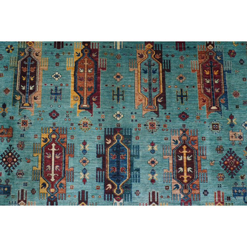 Wool Oriental Area Rug in Light Blue