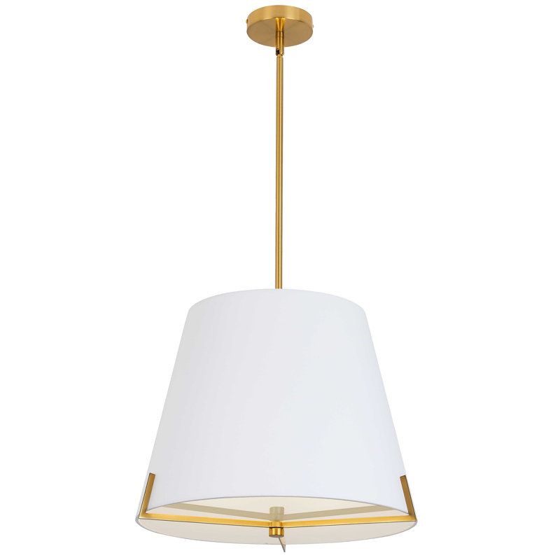 Luminaire suspendu 4 lumières Krisna, Laiton vieilli, H 14,5 po x l 19,25 po x P 19,25 po, Blanc