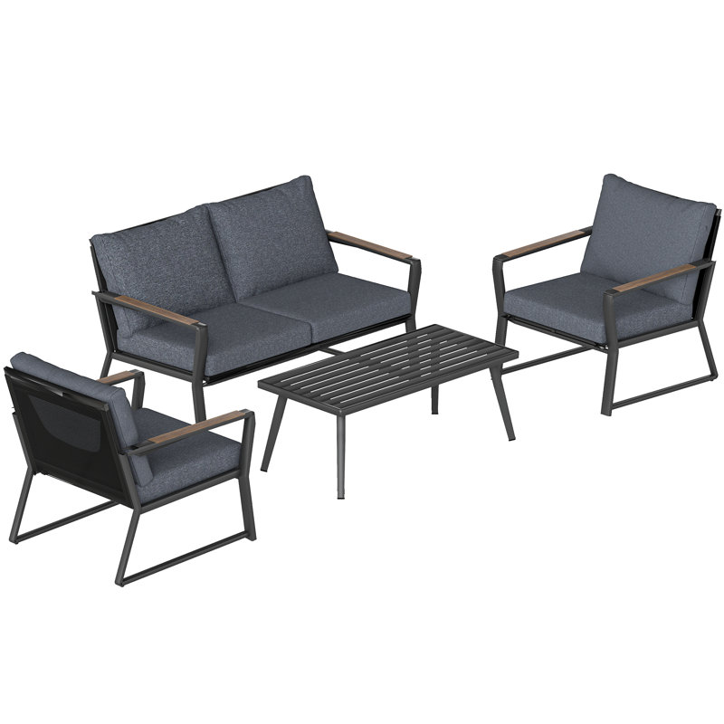 Ensemble de conversation avec coussins 4 pièces, Gris foncé