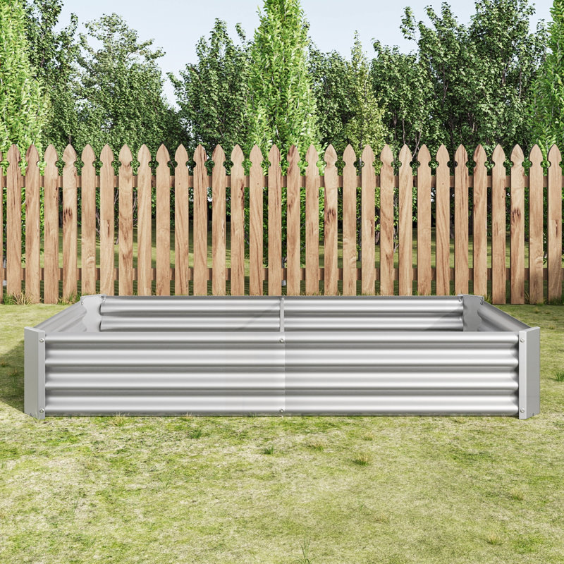 Metal Raised Rectangle Planter Beds, Silver