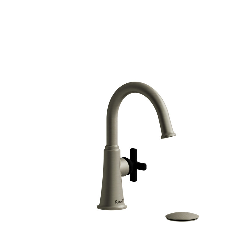 Robinet de salle de bain à trou unique Momenti ™ avec ensemble de drain et bec en C, Nickel brossé / noir