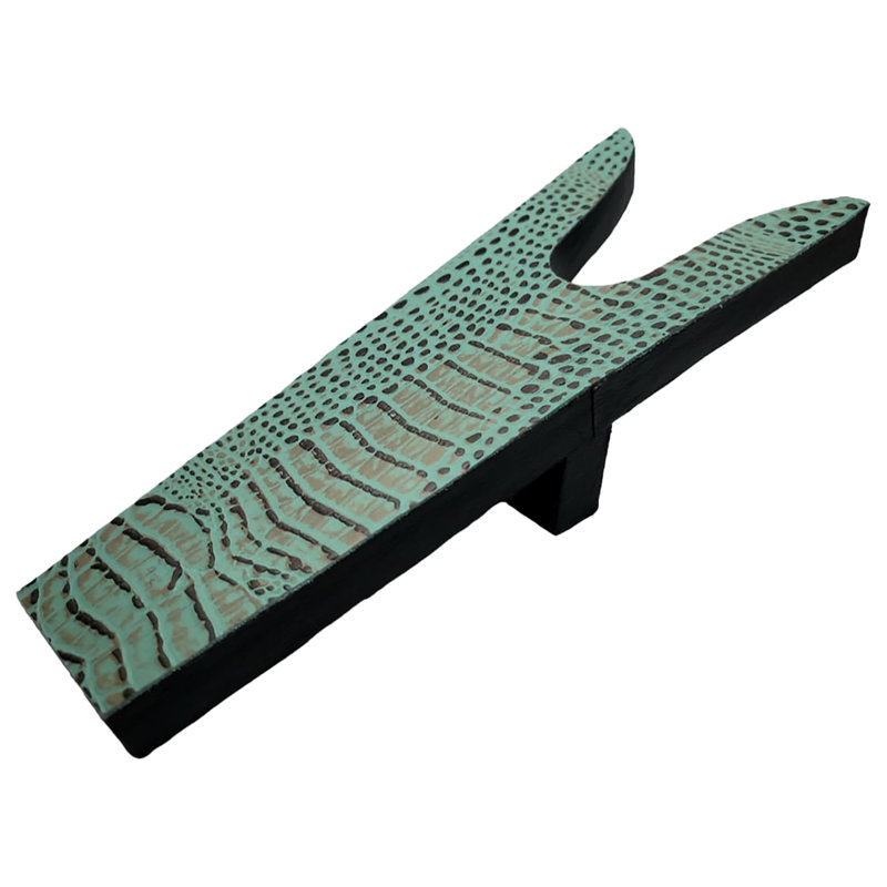 Boot Jack in Crocodile Print Embossed Leather, Teal