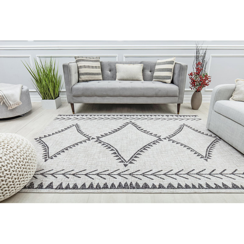 Tapis gris Celestia Tribal Angelica, Tapis de couloir 2 pi 6 po x 8 pi