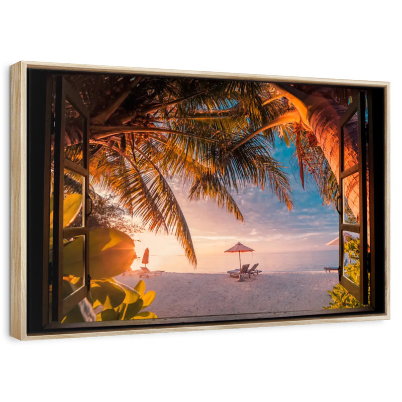 Window To Maldives Bleeker, Cadre flottant en bois naturel, 13 po x 9 po
