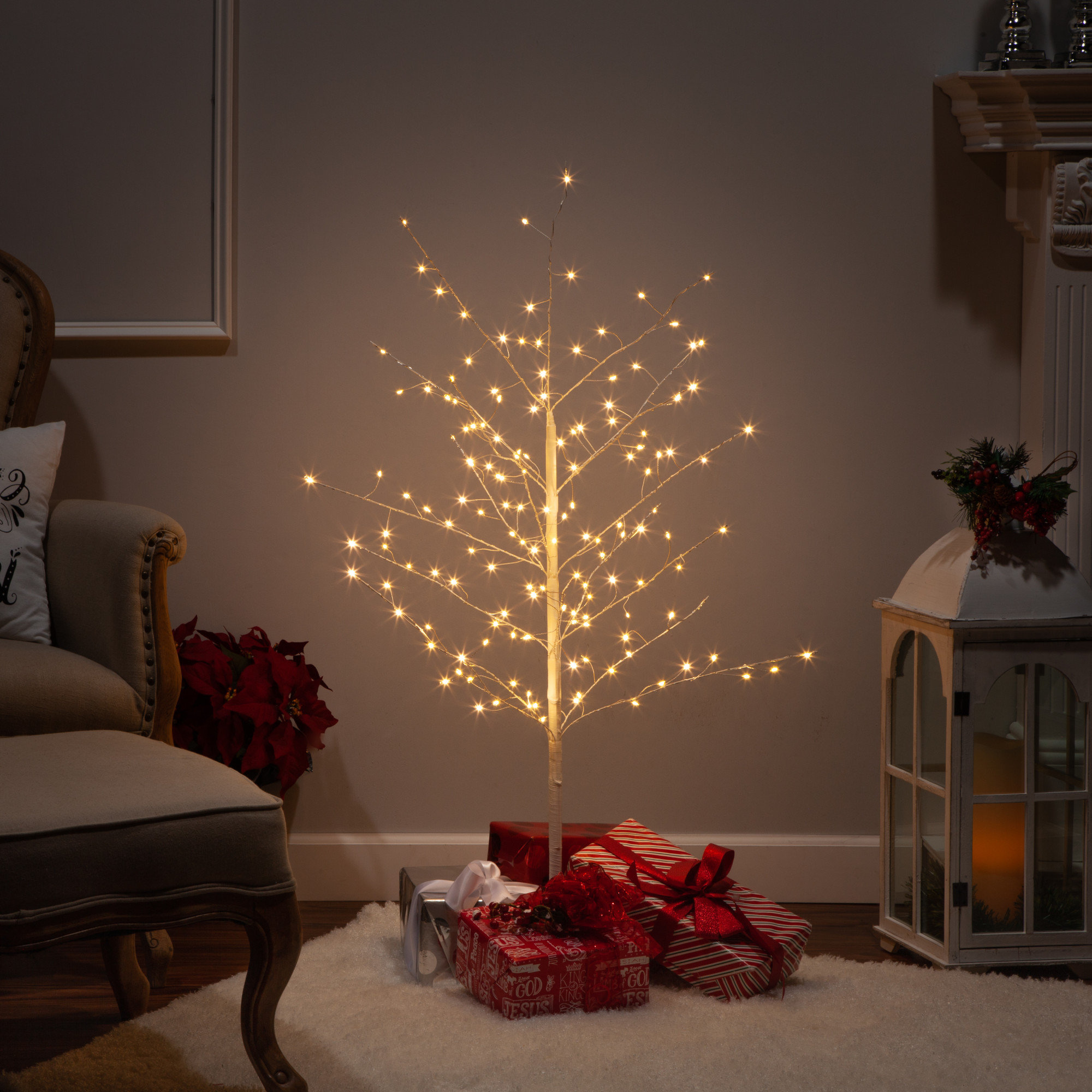 Tall Pre Lit Tree With 150 Warm White Micro Leds, 4' H