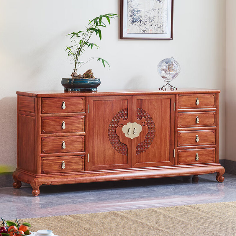 Buffet luxueux rétro de style chinois, H 33,8 po x l 67,7 po x P 18,9 po
