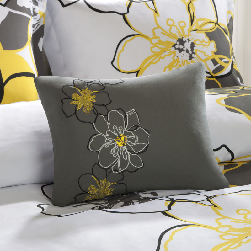 Ensemble d'édredon avec coussin décoratif Allison, Édredon double / grand + 2 taies décoratives + c, Jaune / gris / noir
