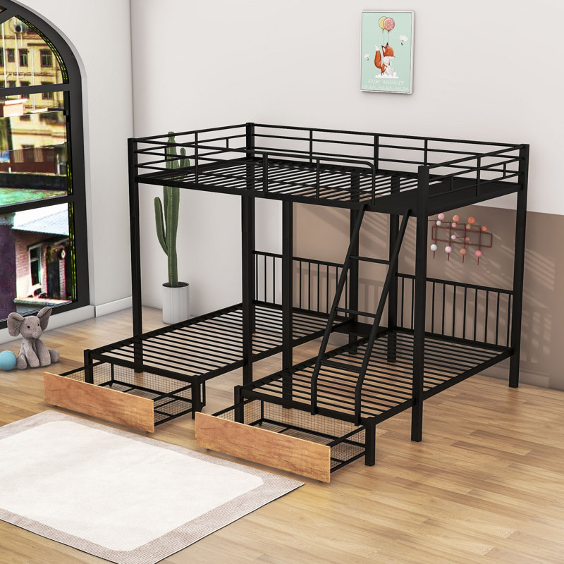 Lit superposé double en métal 2 tiroirs Hico Kids, Noir