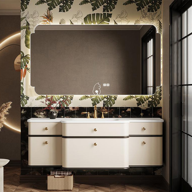 Armoire de salle de bain élégante de style français., Blanc cassé, H 19,69 po x l 51,18 po x P 21,65 po