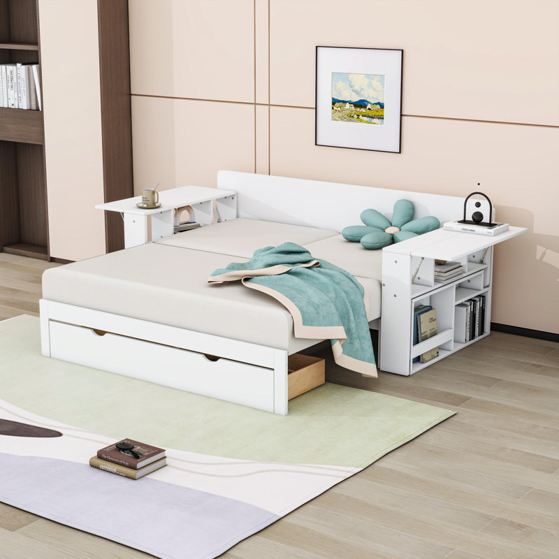 Multifunctional Daybed with Drawers and Desk,Shelves, Full/Double, White