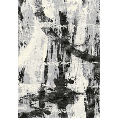 Chenae Abstract Designer Rug Gray Black