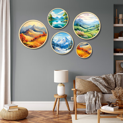 Elegant 5-Piece Decorative Framed MDF Painting Set, 17.1 x 17.1 inches & 14.6 x 14.6 inches & 12.2 x 12.2 inches & 10.2 x 10.2 inches & 7.1 x 7.1 inches | 100% Solid Wood Frames, Perfect for Home Décor & Gallery Walls