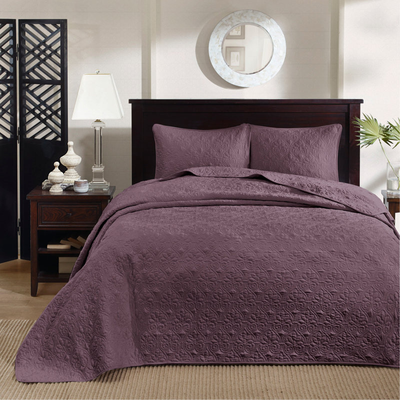 Ensemble de couvre-lit réversible mauve grand, Couvre-lit de grande taille + 2 taies décoratives, Mauve