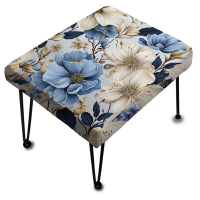 Blue Oasis Floral Blossoms I - Floral Rectangle Ottoman