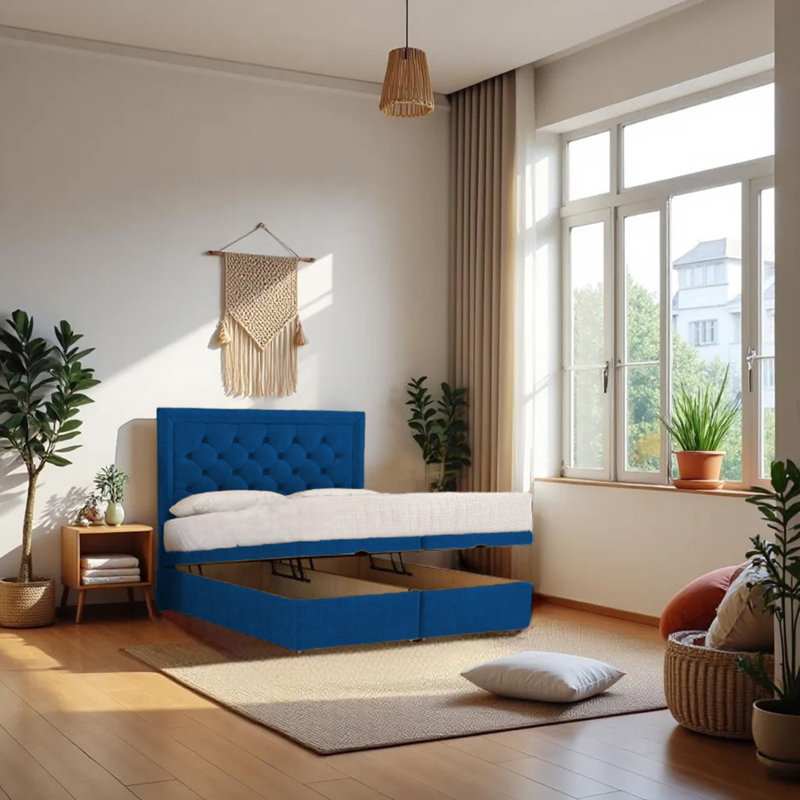 Upholstered Bed with Mattress, Small Double (4'), Navy