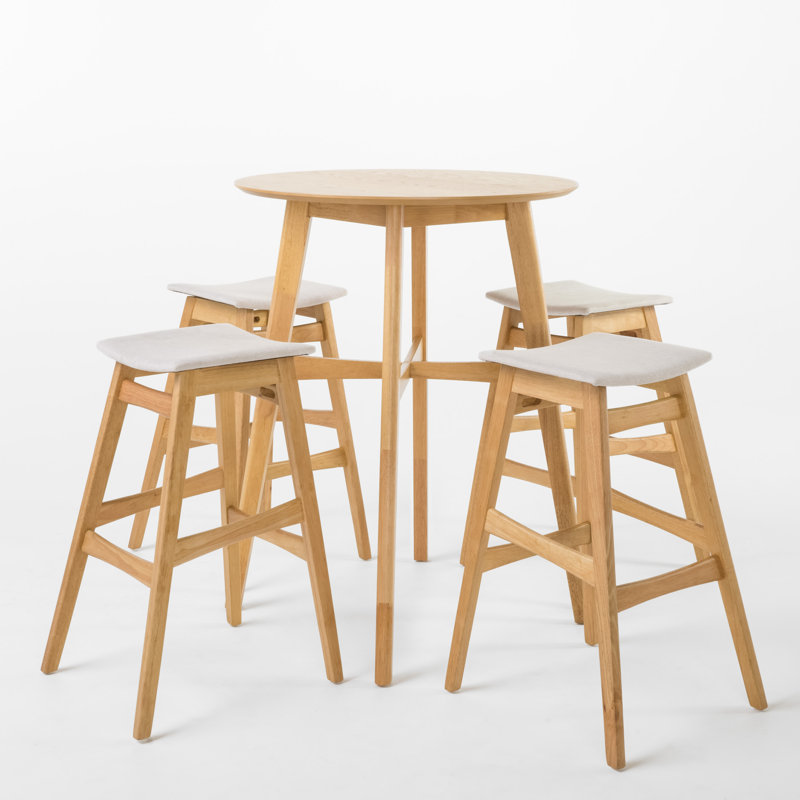 Ayobami Four Leg Dining Set, Natural Oak, Light Beige, 5-Piece (1 Table, 4 Chairs)