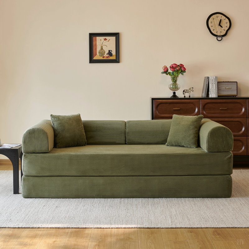 Canapé à compression de 78,8 po, canapé-lit convertible au sol avec accoudoirs avec dossier coussiné, canapé-lit futon confortable, causeuse modulaire désossée, tissu en velours côtelé, pour le salon, la chambre à coucher