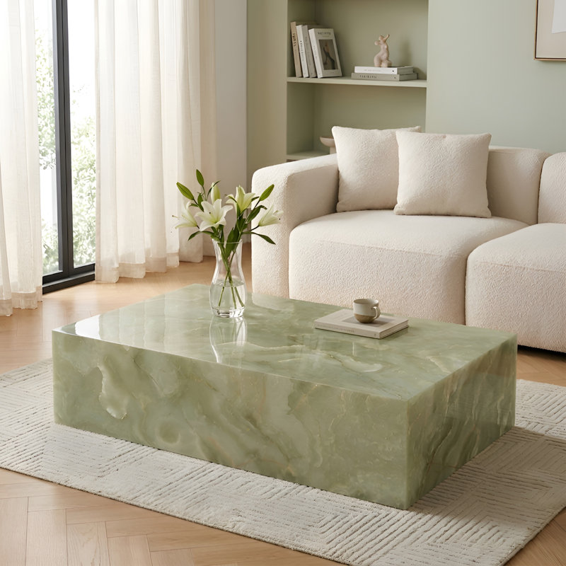 Modern Coffee Table with Faux Marble Design, Rectangular Block Coffee Table For Guest Room/Living Room, No Assembly Required