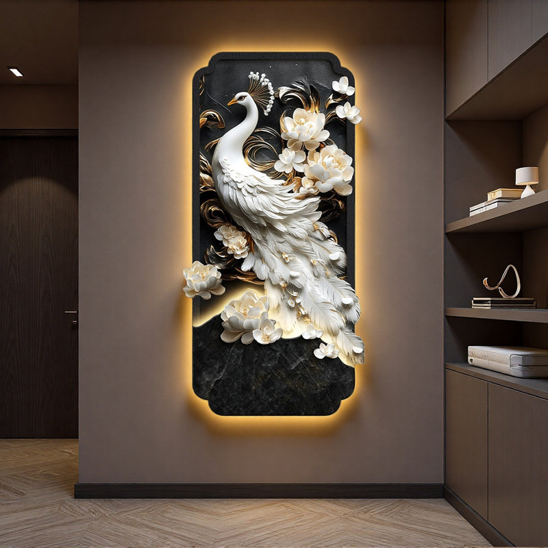 Murale moderne à lumières de paon moderne et minimaliste, H 70,87 po x l 35,43 po x P 0,47 po