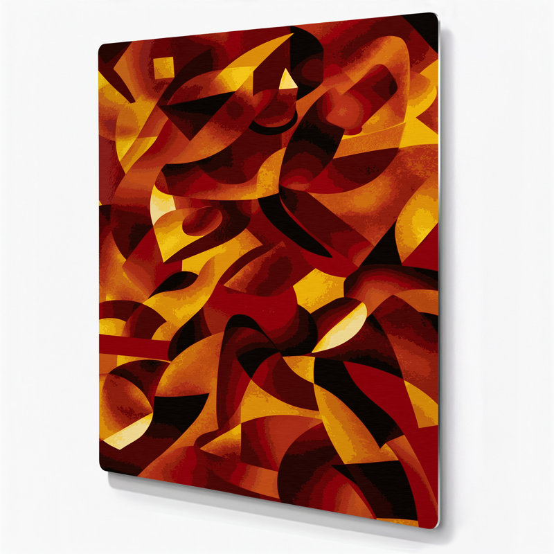 Art abstrait en métal rouge 51 formes abstraites, H 11 po x l 14 po