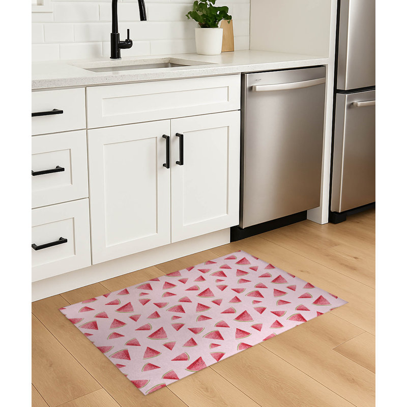 Tapis de cuisine antidérapant Summer Melon, Rectangle 5 pi x 7 pi, Rose