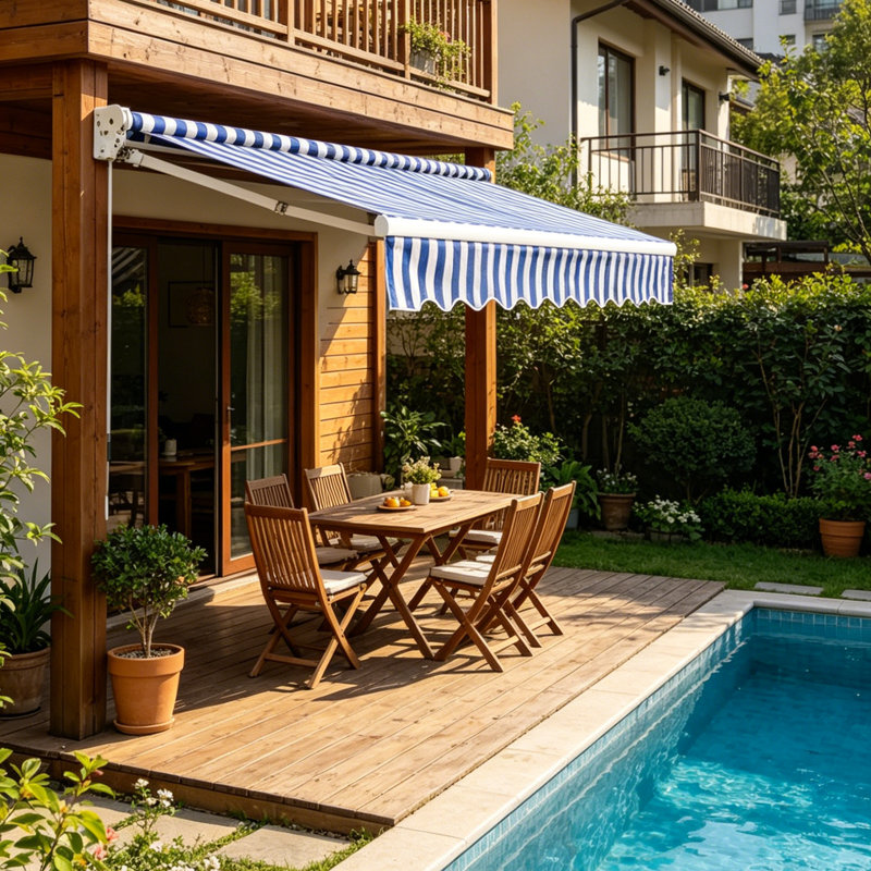 Garden Sanctuary 350 cm W x 300 cm D Polyester Retractable Freestanding Awning