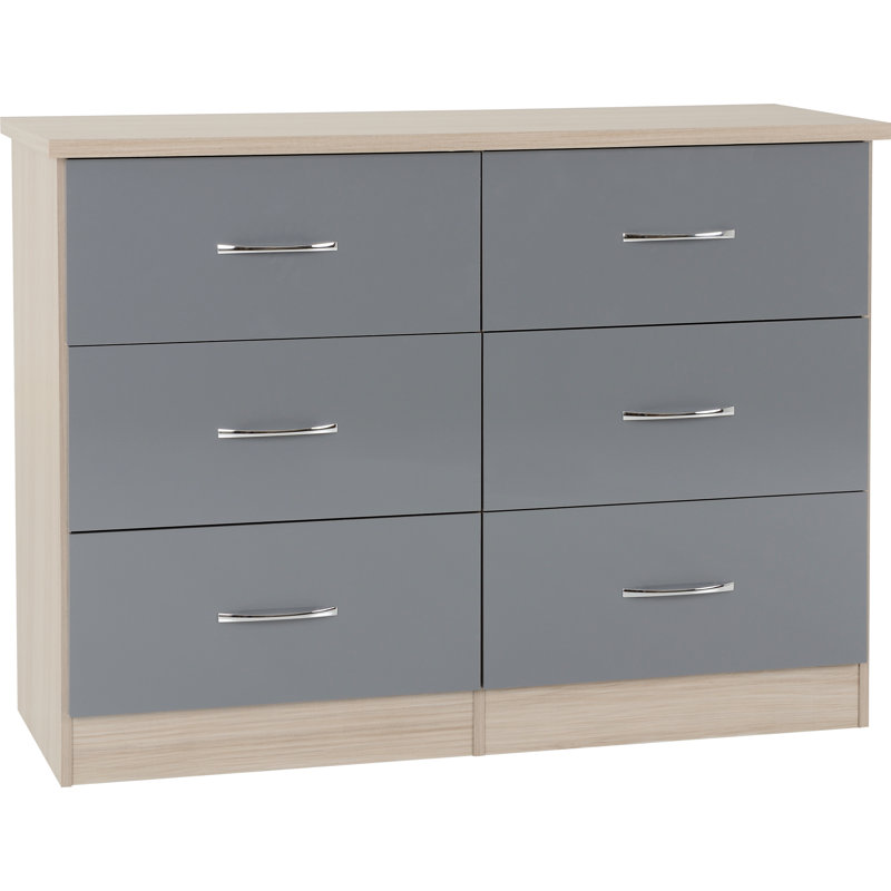 Nevada 6 Drawer Chest, Grey Gloss/Light Oak Effect Veneer