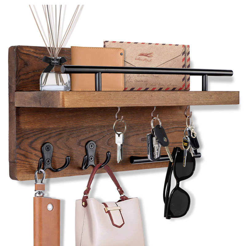 Organisateur mural en bois massif, Brun, L 12,6 po x H 7 po x P 5 po